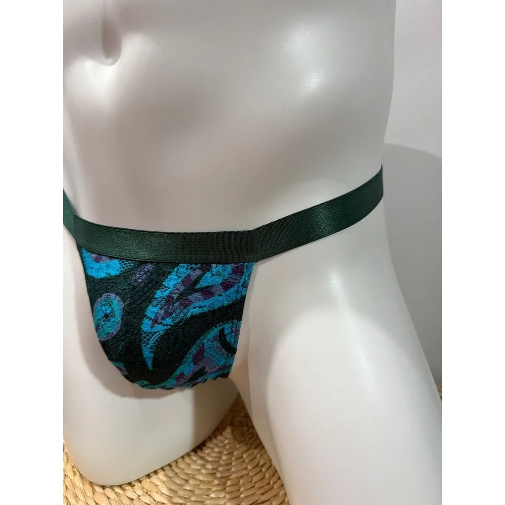 Cosabella Never Say Never Printed Italian Thong  Paisley Green Lace Men's XL